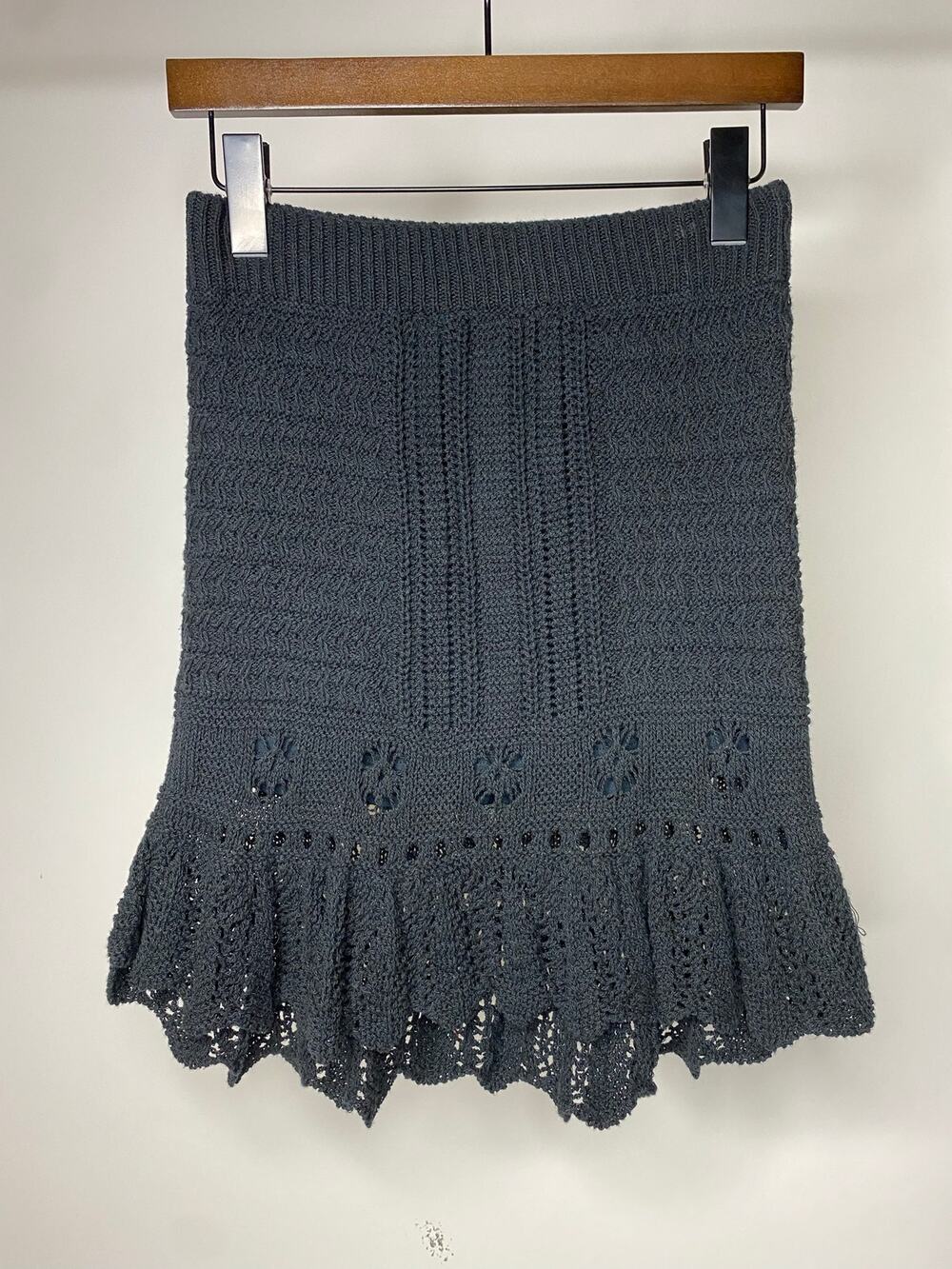 Anthropologie Black Crochet Knit Knee Length Skirt Boho Women's Small Whimsigoth